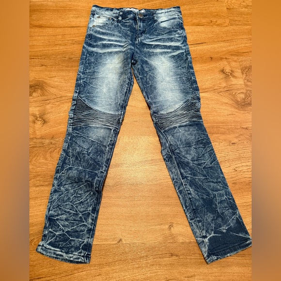 Mecca Denim Blue Slim Straight Stretch Fit Moto Acid Wash Skater size 16 EUC - Picture 1 of 8